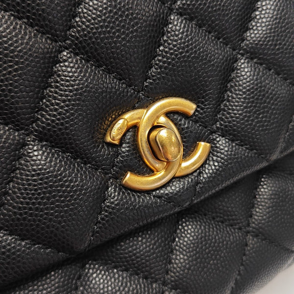 COCO HANDLE Small Quilted Grained Calfskin Black