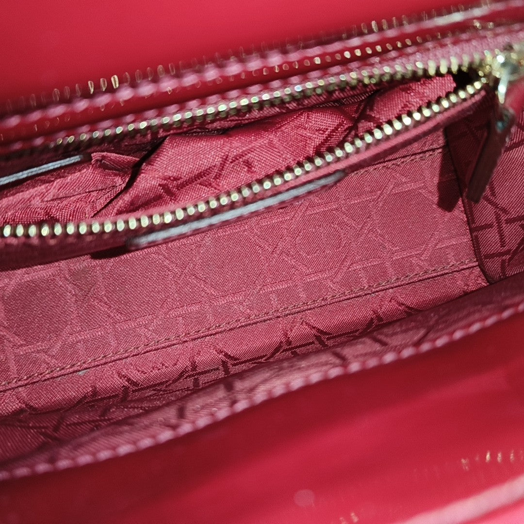 Lady Dior Mini Cannage Patent Calfskin Red