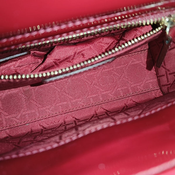 Lady Dior Mini Cannage Patent Calfskin Red