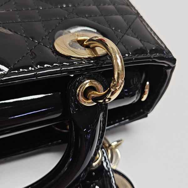 Lady Dior Super Mini Cannage Patent Leather Black