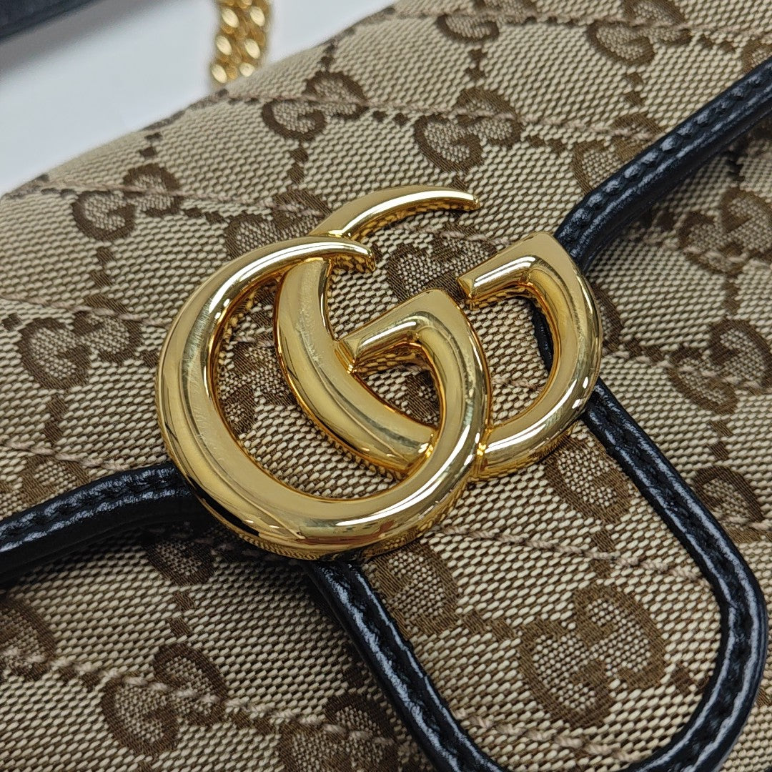 GG Marmont Small Quilted Canvas Brown