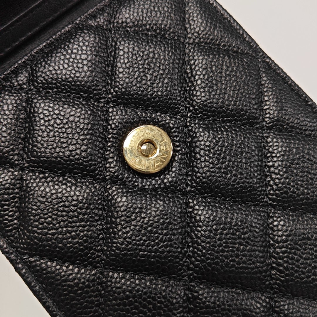 Quilted Grained Calfskin Shoulder Bag Black