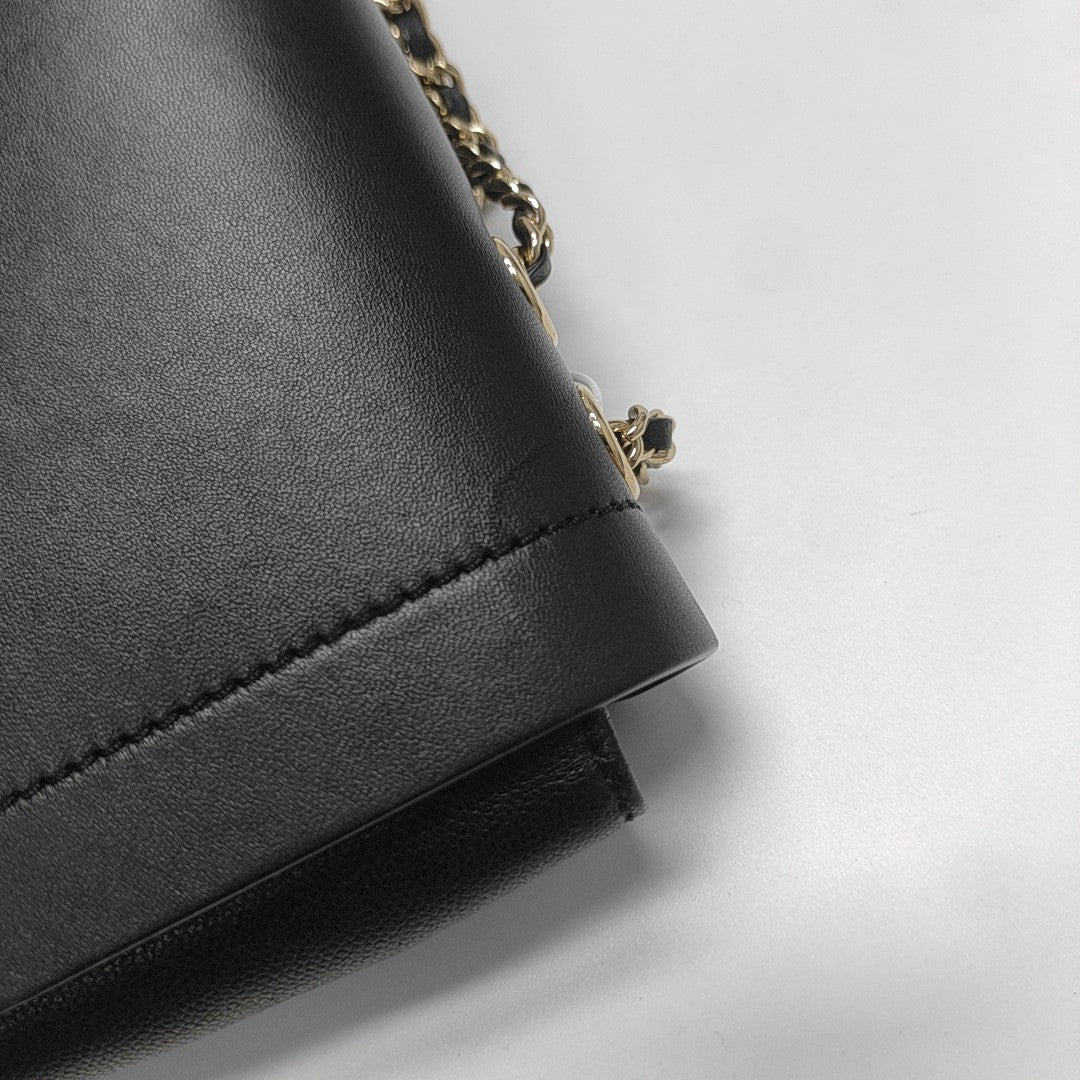 Quilted Grained Calfskin Shoulder Bag Black
