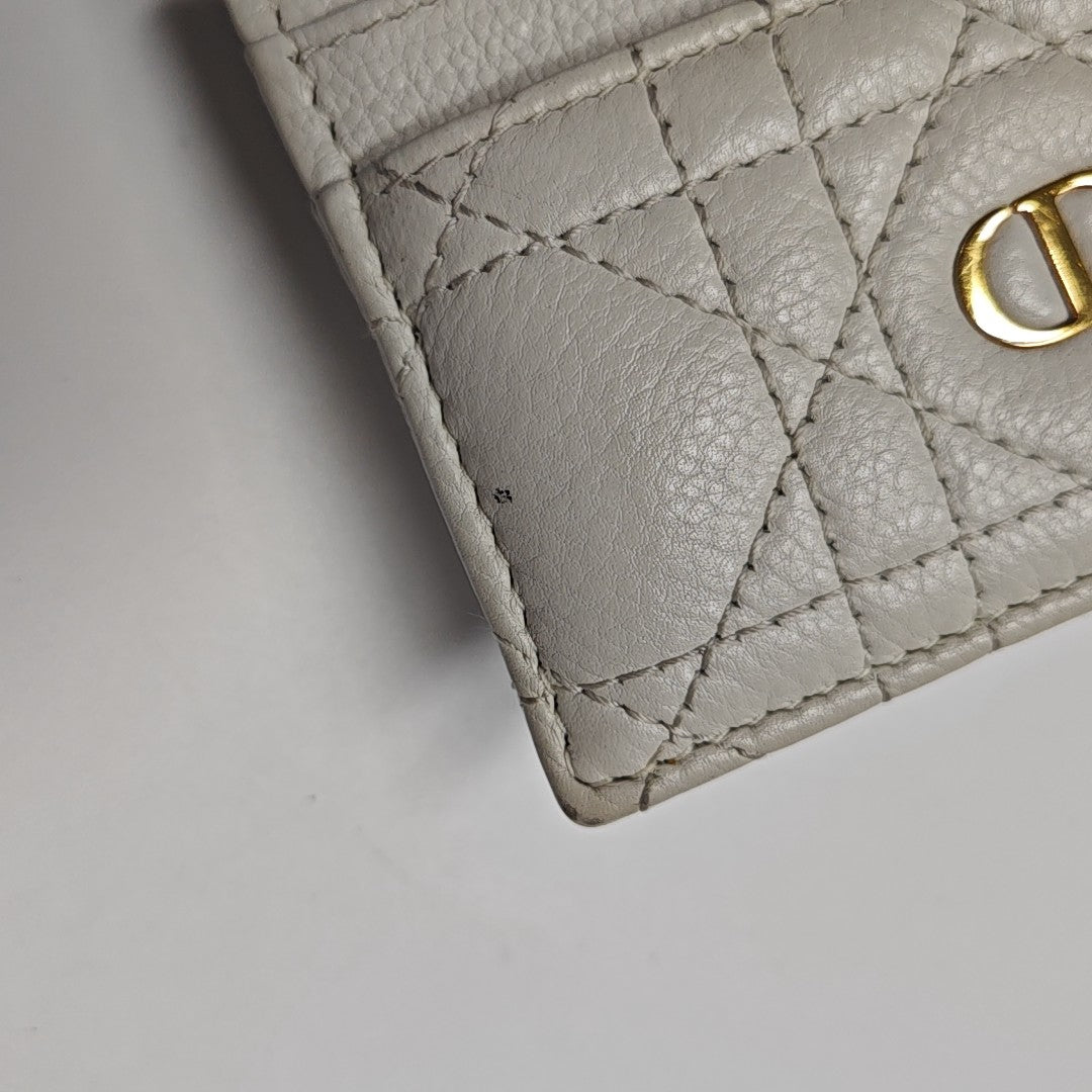 Lady Dior Cannage Calfskin White Card Holder