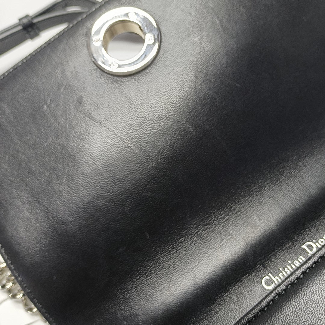 Cannage Calfskin Shoulder Bag Black