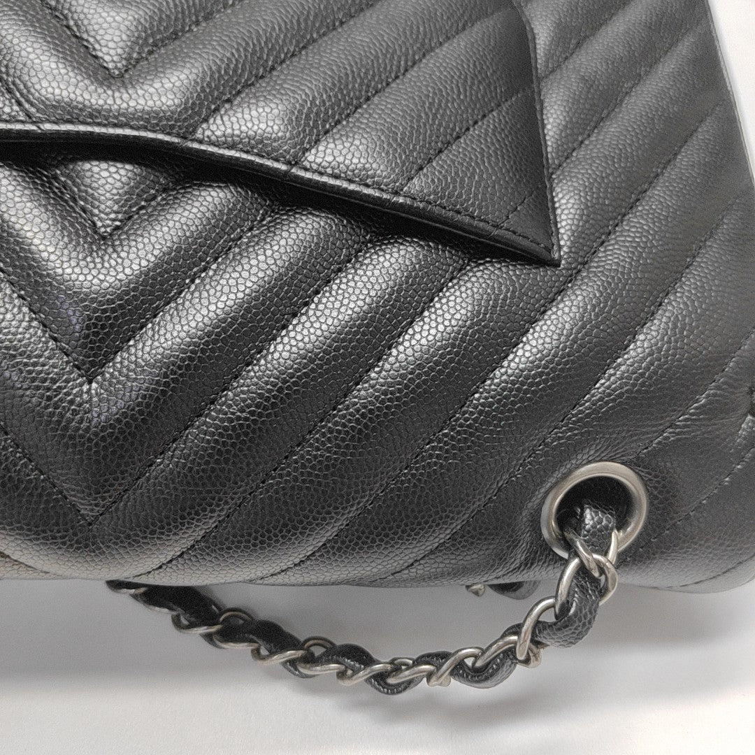 CLASSIC FLAP Small Chevron Grained Calfskin Metallic