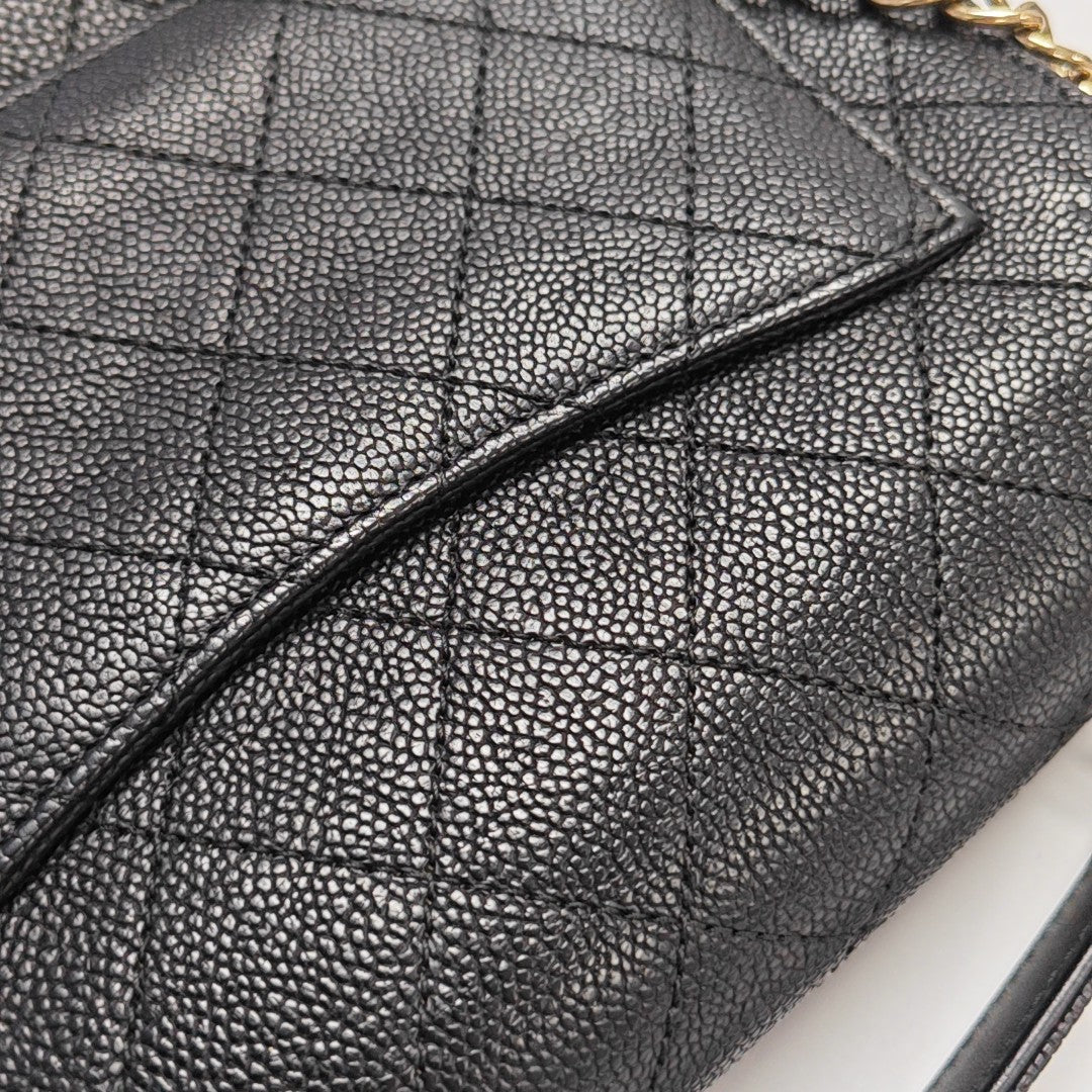 Quilted Grained Calfskin Shoulder Bag Black