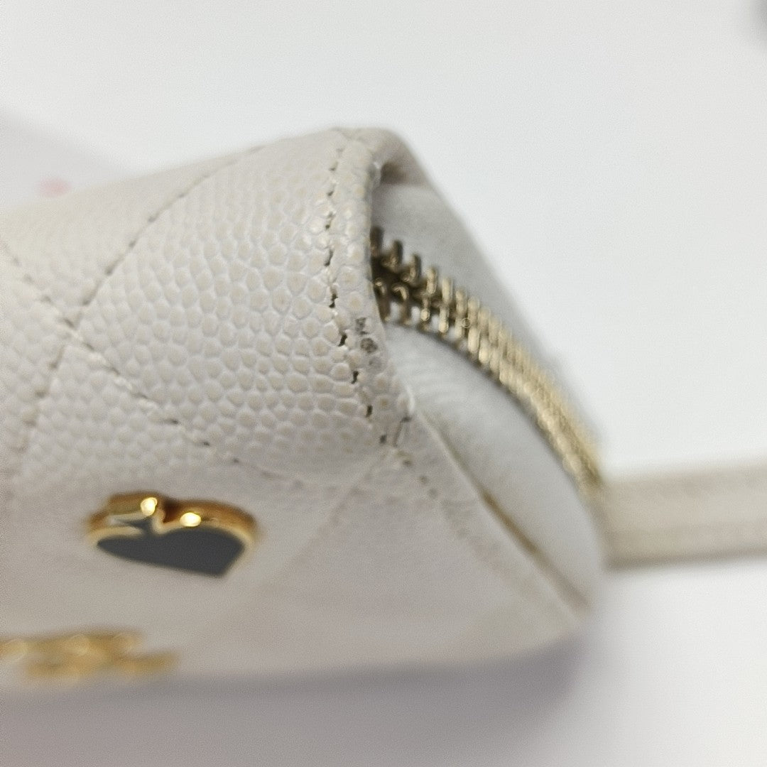 Quilted Grained Calfskin Card Holder White