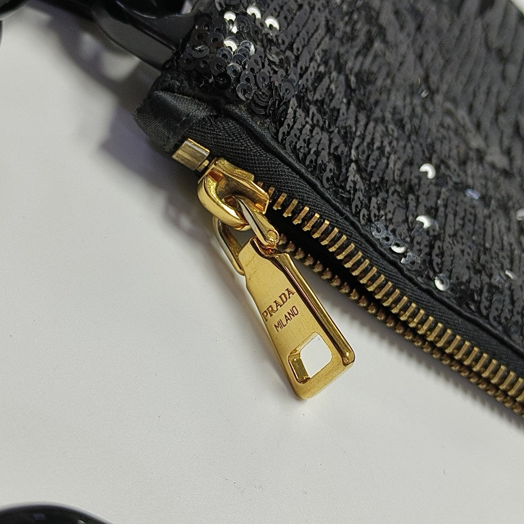 Sequins Top Handle Bag Black