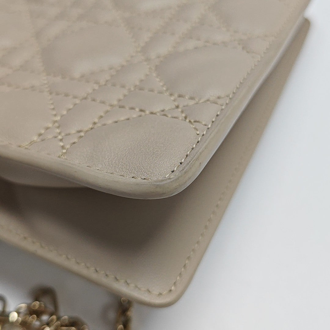Authenticated pre-owned  Lady Dior Milly Mini Cannage Lambskin Beige - Shoulder Bag at Looply