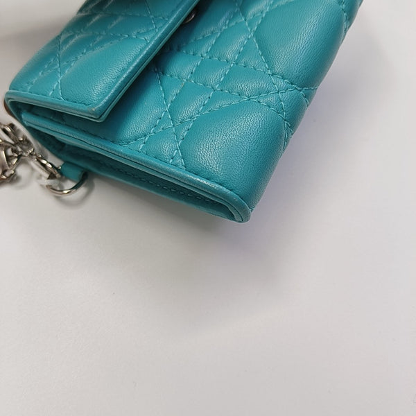 Lady Dior Cannage Lambskin Blue Wallet