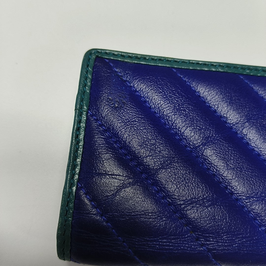 GG Marmont Mini Quilted Calfskin Blue Wallet