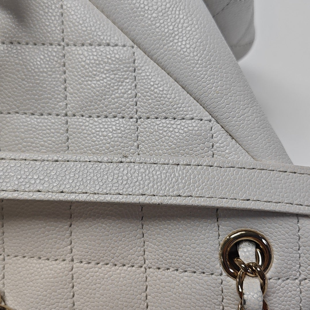 Quilted Grained Calfskin Small White