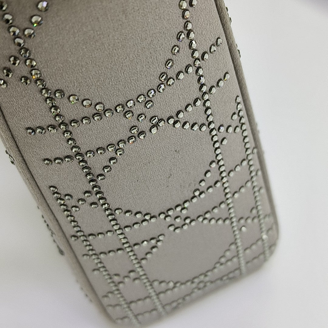 Lady Dior Mini Cannage Silk Satin Gray