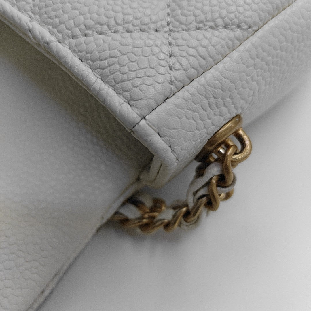 Quilted Grained Calfskin Shoulder Bag Mini White