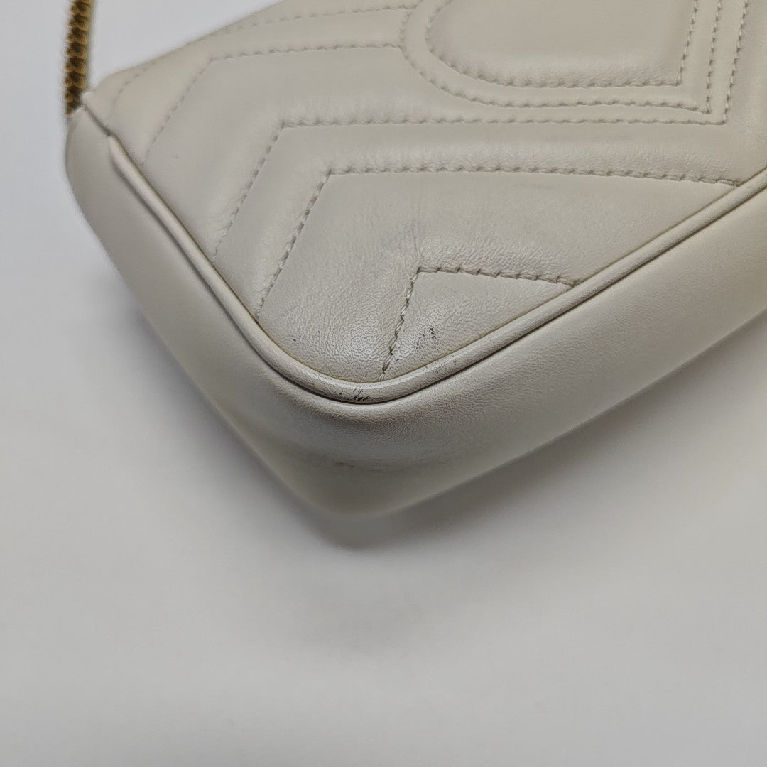 GG Marmont Mini Quilted Calfskin White