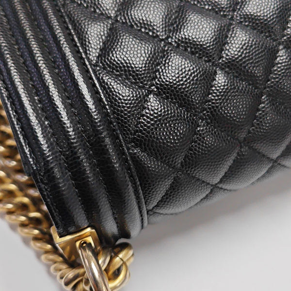 BOY CHANEL Medium Quilted Grained Calfskin Black