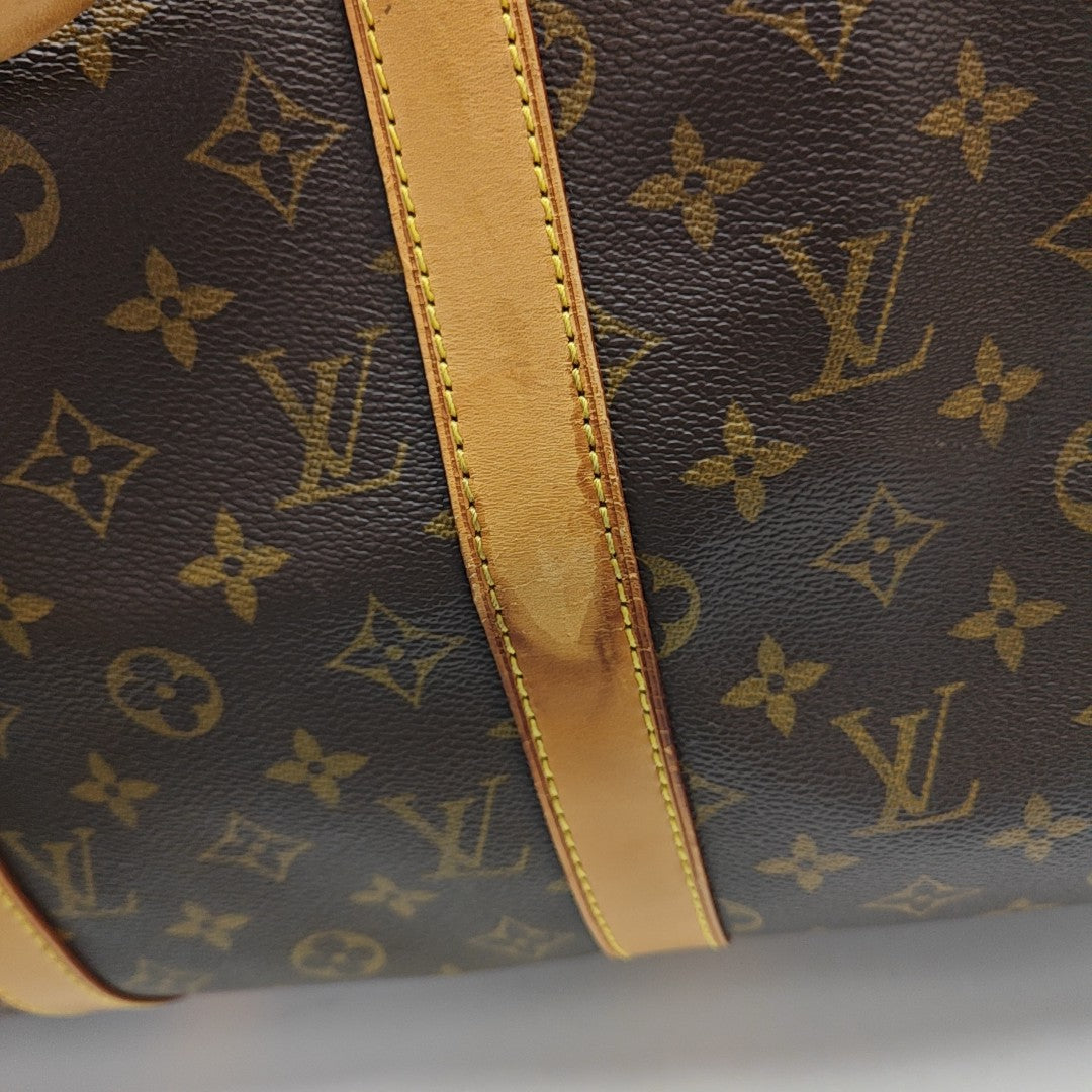 KEEPALL 50 Monogram Coated Canvas Brown