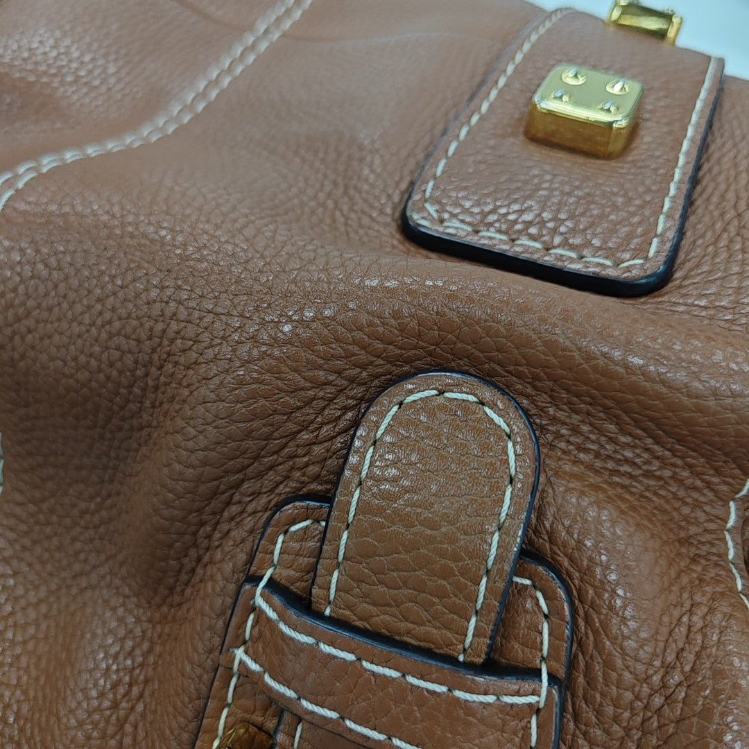 Calfskin Top Handle Bag Brown