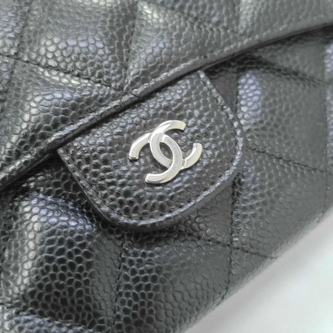 CLASSIC FLAP Mini Quilted Grained Calfskin Black Wallet