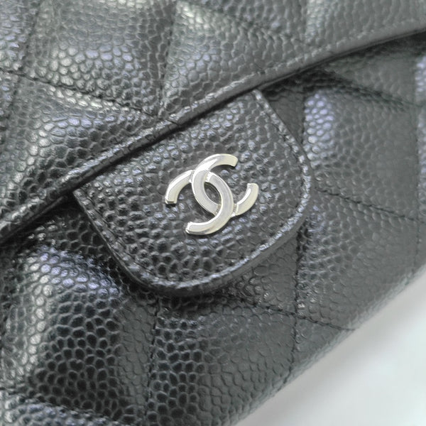 CLASSIC FLAP Mini Quilted Grained Calfskin Black Wallet
