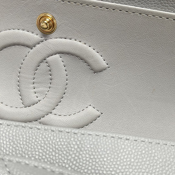 CLASSIC FLAP Small Quilted Grained Calfskin Gray