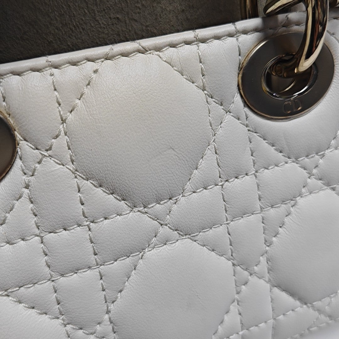 Lady D-Joy Super Mini Cannage Lambskin White