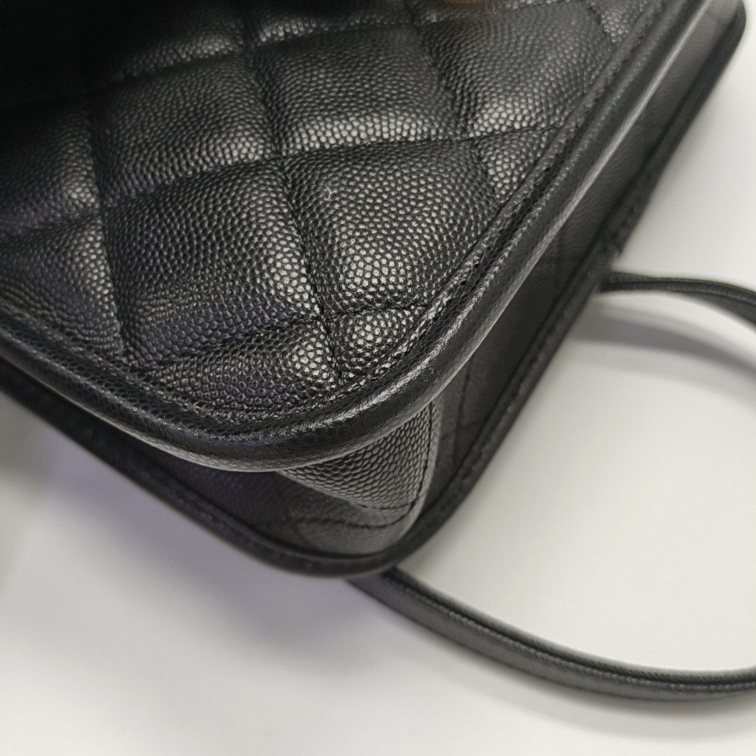 Quilted Grained Calfskin Backpack Black