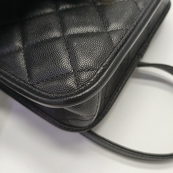 Quilted Grained Calfskin Backpack Black