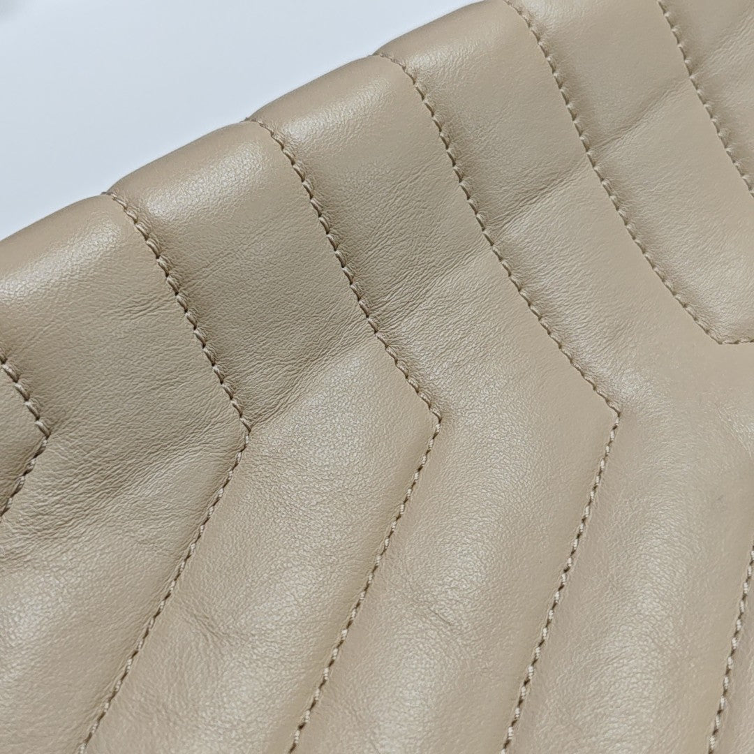 Chevron Leather Shoulder Bag Beige