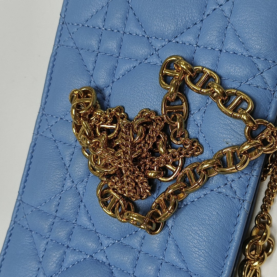 Cannage Calfskin Shoulder Bag Blue