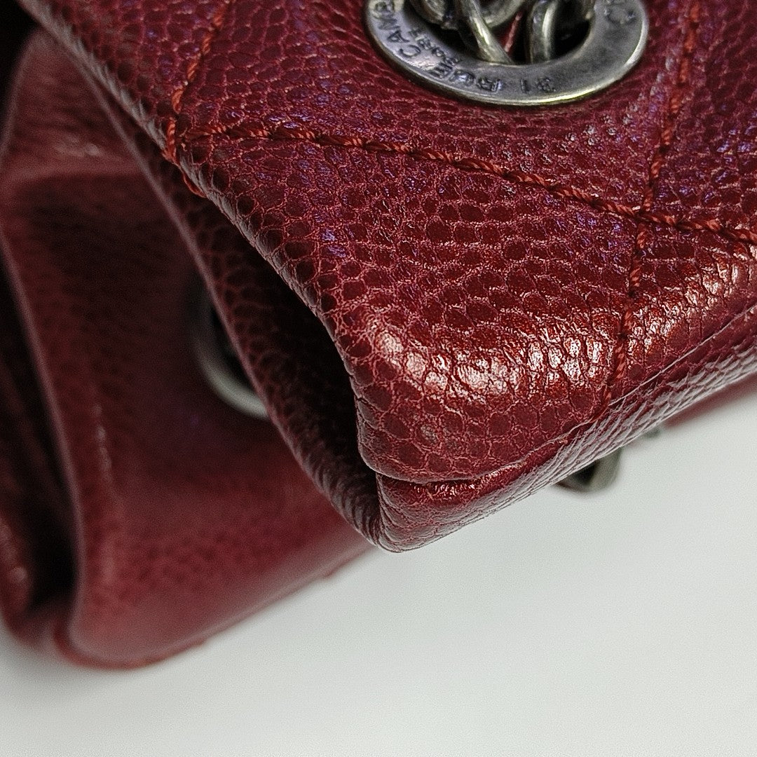 Quilted Grained Calfskin Tote Bag Red