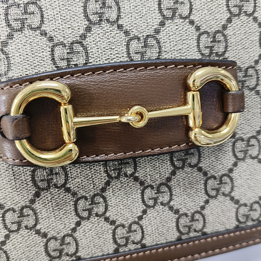 Horsebit 1955 Medium Monogram Coated Canvas Beige