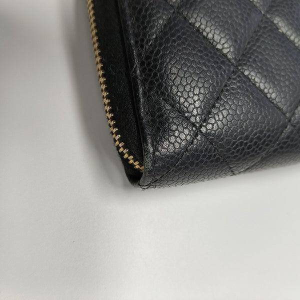 Quilted Grained Calfskin Wallet Black