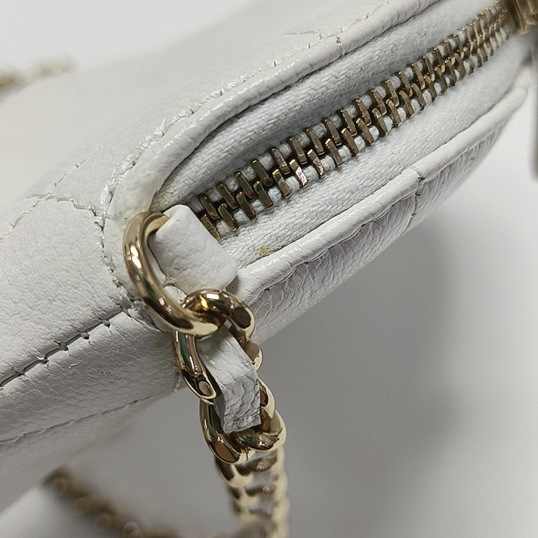 Quilted Grained Calfskin Shoulder Bag White