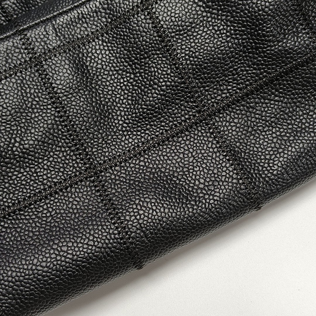 Quilted Grained Calfskin Shoulder Bag Black