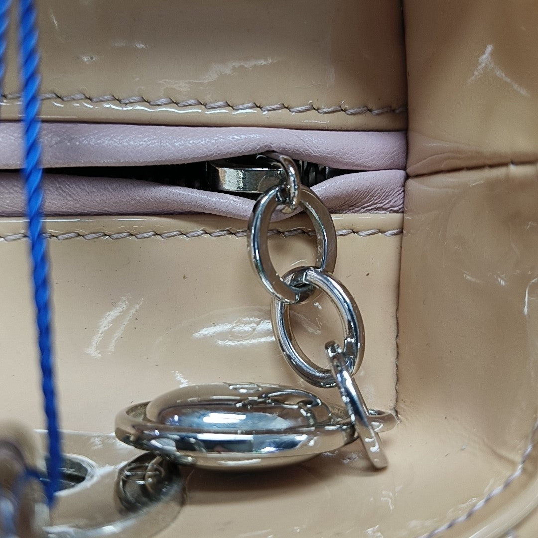 Lady Dior Medium Cannage Patent Leather Beige