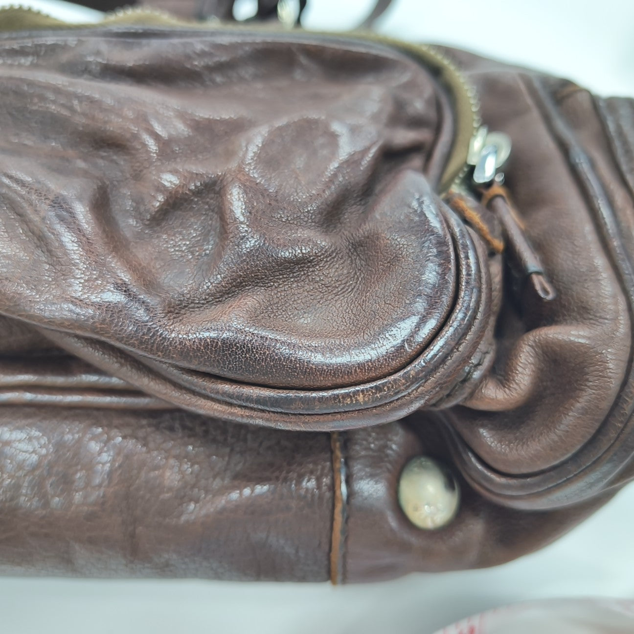 Calfskin Top Handle Bag Brown