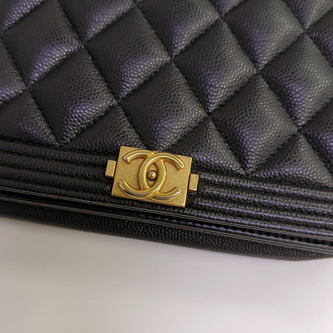 BOY CHANEL Mini Quilted Grained Calfskin Black