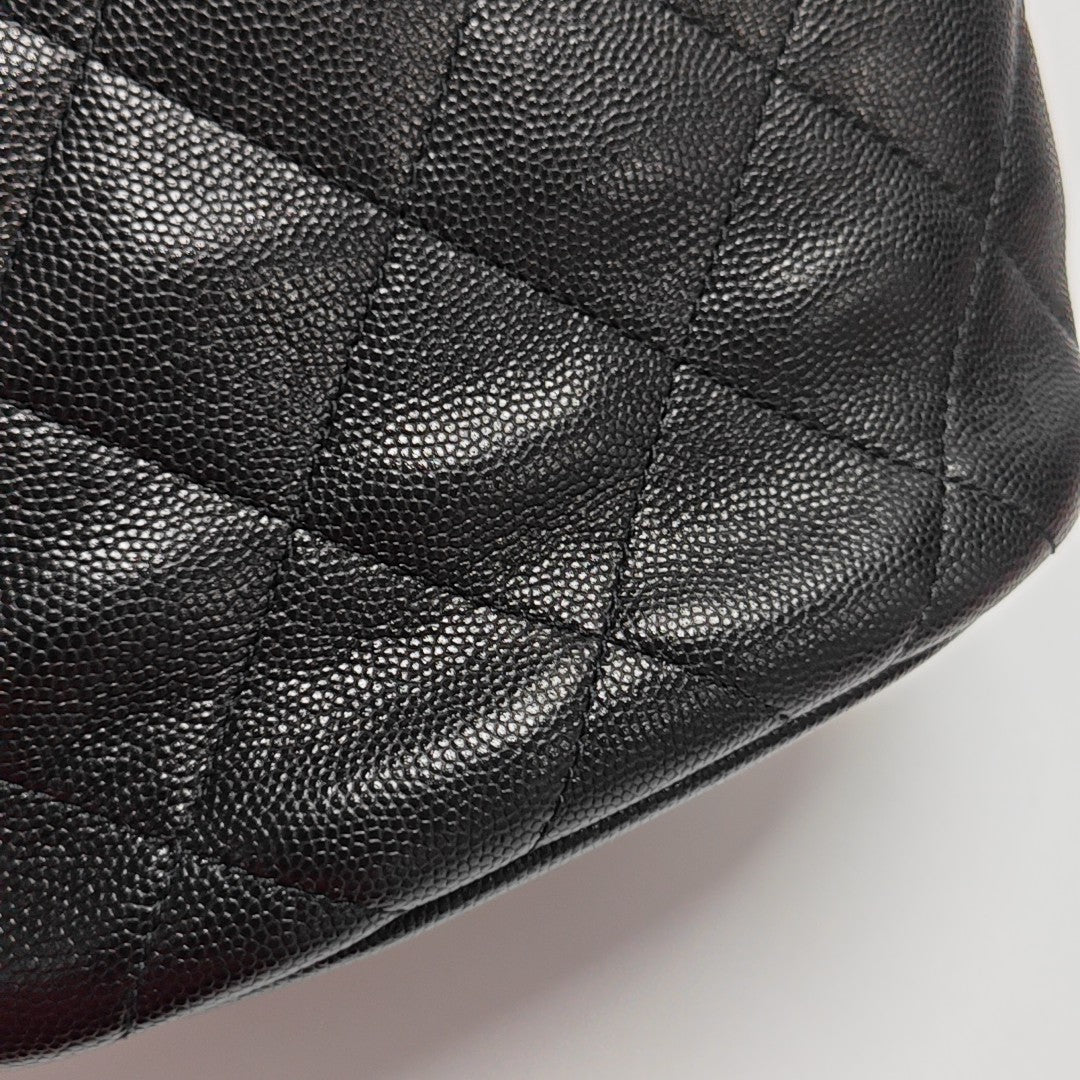 Quilted Grained Calfskin Shoulder Bag Black