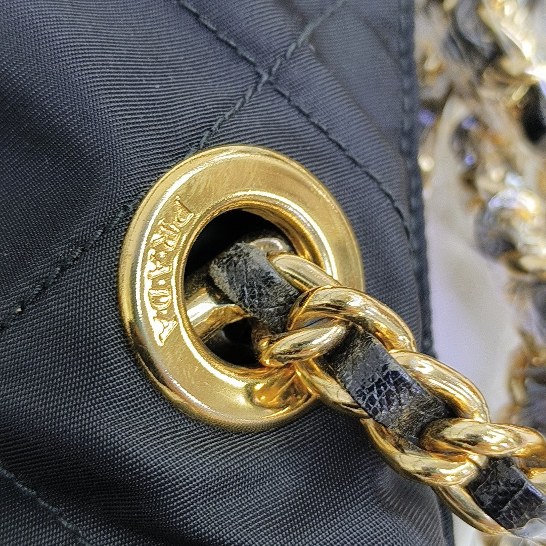 Quilted Nylon Shoulder Bag Black