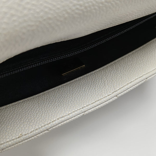 Quilted Grained Calfskin Shoulder Bag Large White