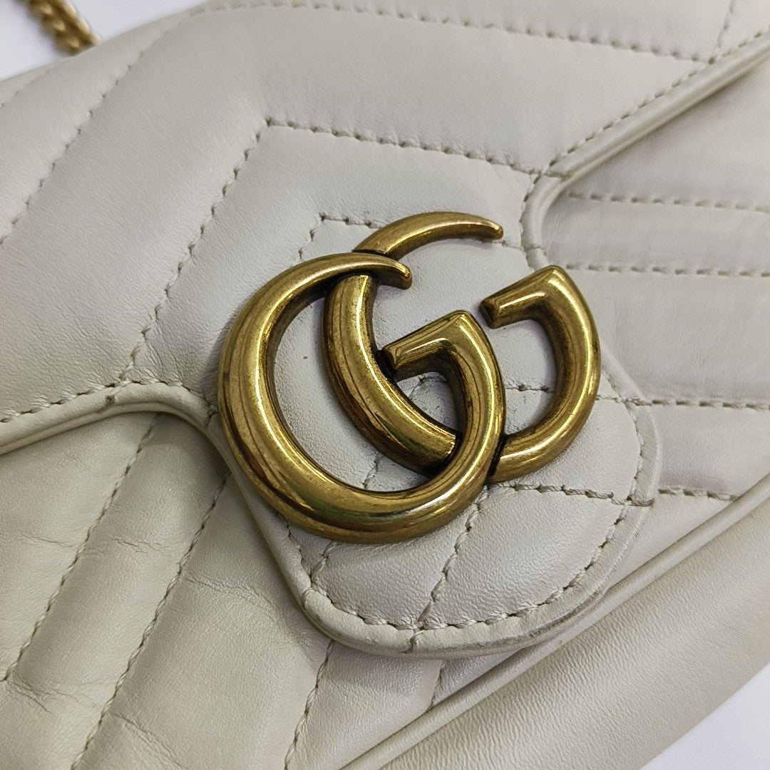 GG Marmont Mini Quilted Calfskin White