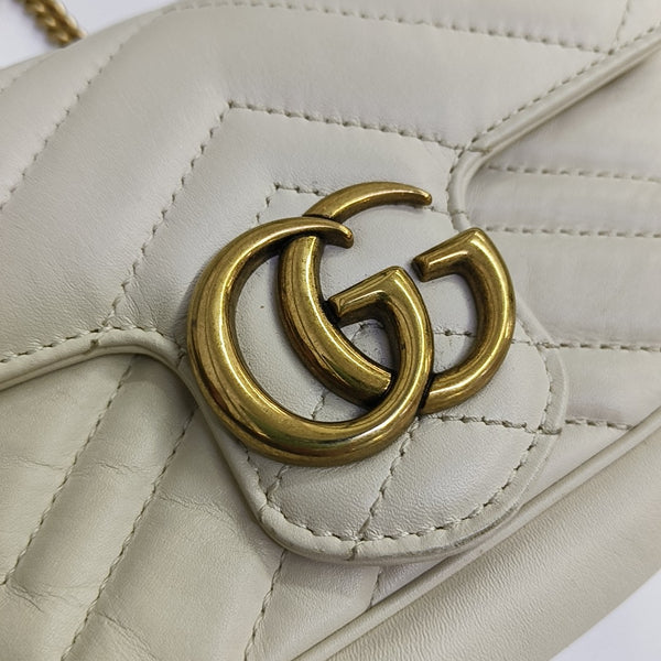 GG Marmont Mini Quilted Calfskin White