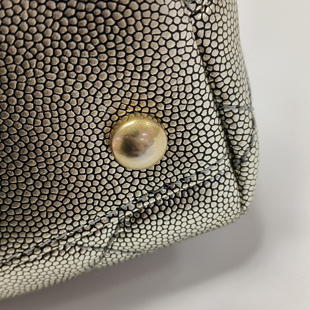 COCO HANDLE Small Quilted Grained Calfskin Silver