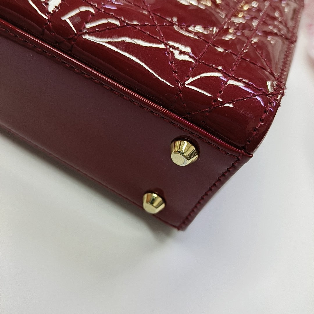 Lady Dior Mini Cannage Patent Leather Red