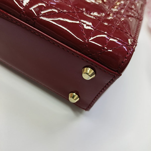 Lady Dior Mini Cannage Patent Leather Red