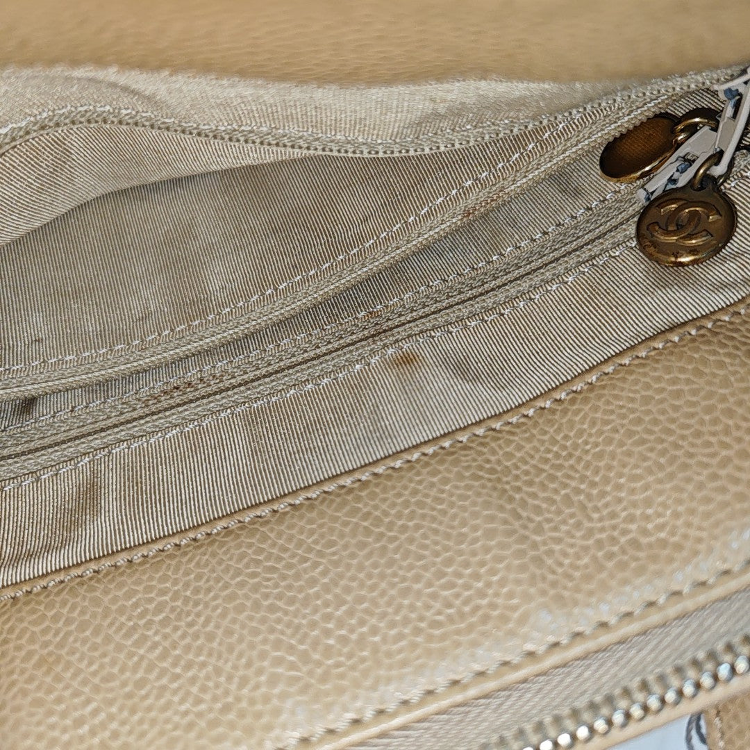 LOGO EMBROIDERED Grained Calfskin Beige