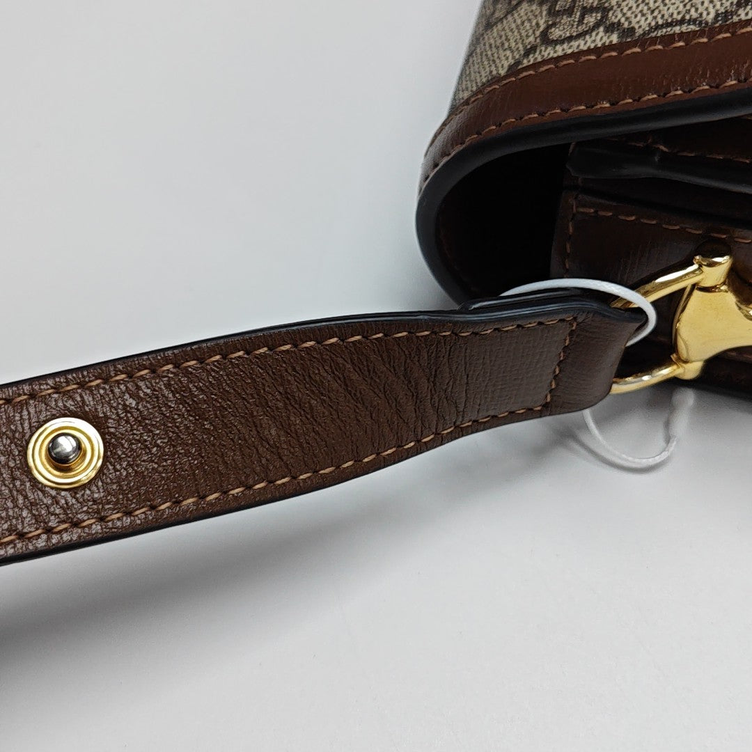 Horsebit 1955 Medium Monogram Coated Canvas Beige