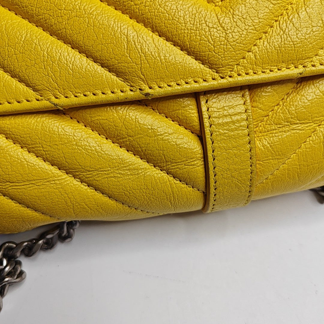 Chevron Calfskin Small Yellow